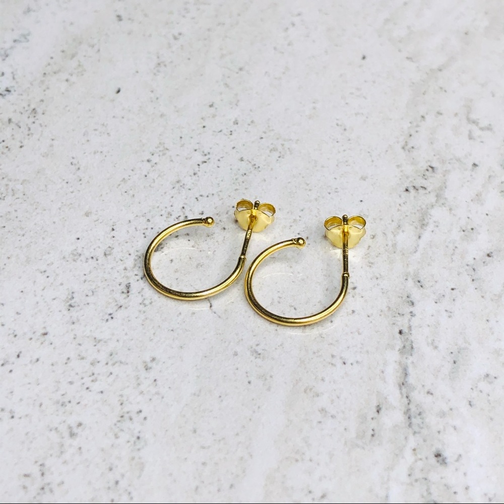 925 Sterling Silver Gold Half Hook Stud Earrings